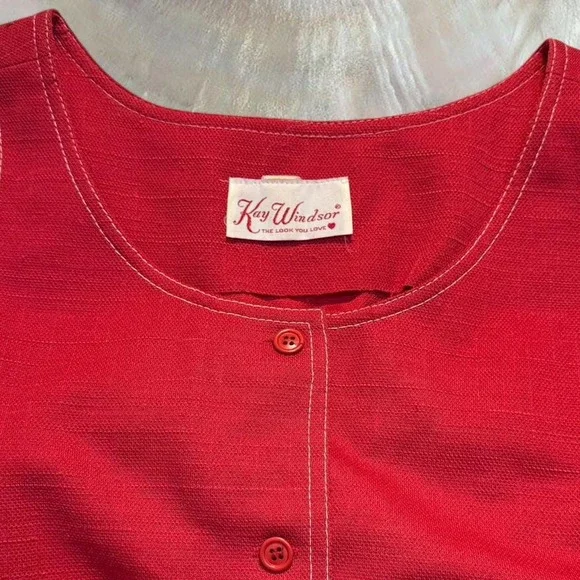 Vintage 70s Kay Windsor Red Sleeveless Button-Front Dress – Made in‎ USA, ILGWU - Picture 8 of 8